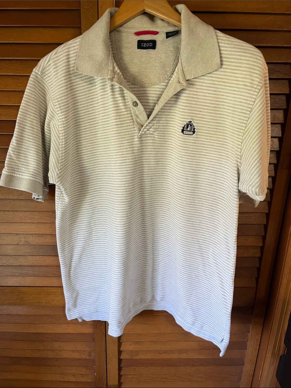 Izod Men’s Light Gray. and White Striped Polo Size Large
